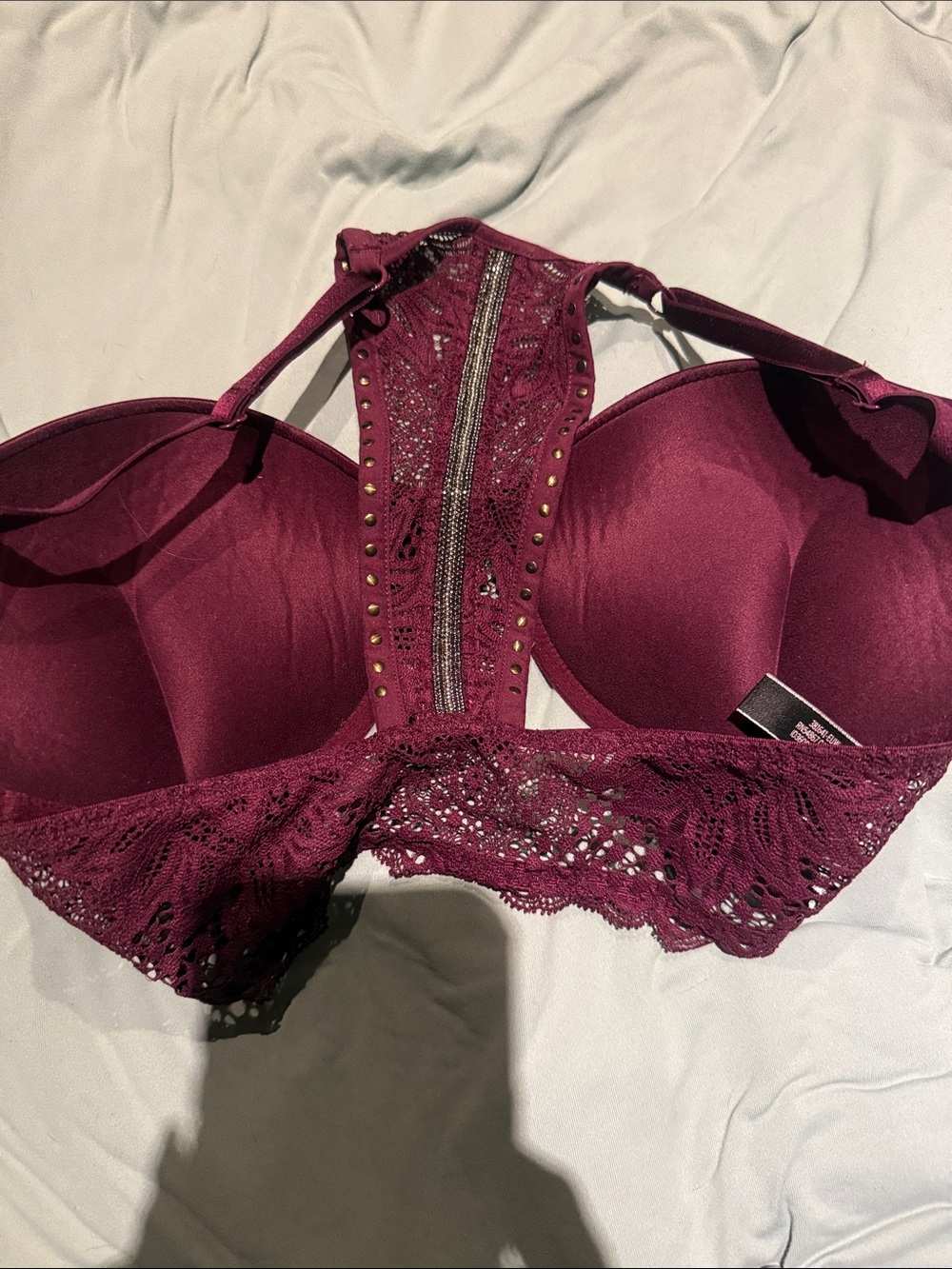 Victoria's Secret Wine Lace-Back Push-Up Bra with Stud Accents